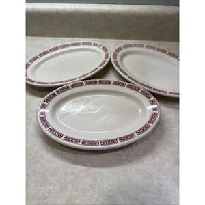 3 BUFFALO CHINA OVAL PLATTERS-RESTAURANT 10.5x7.25 RED PATTERN USA‎